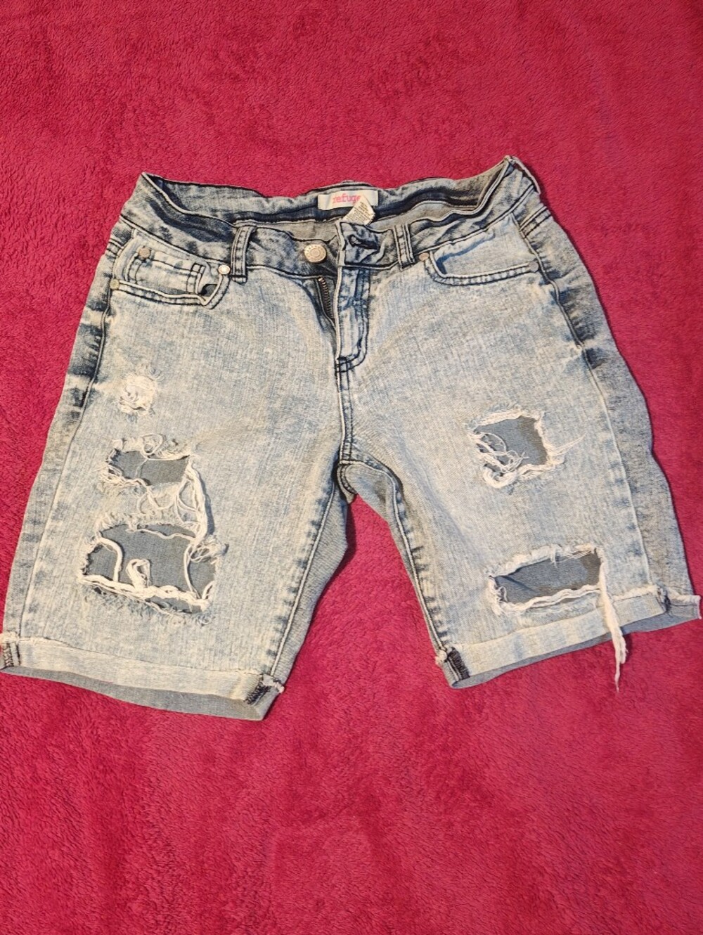 Refuge Light Wash Distressed High-Rise Denim Shorts - Women